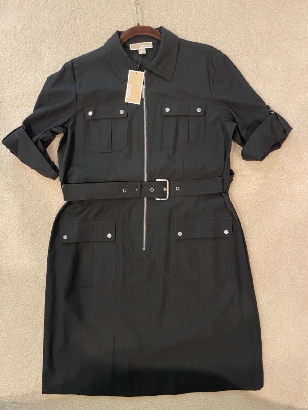 NWT Michael Kors Black Zip-Front Utility Dress XL (L)